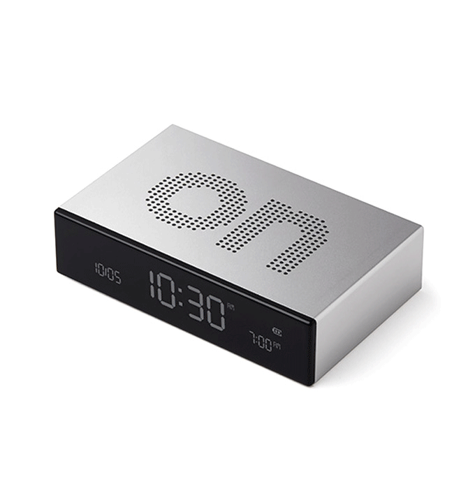 Reloj despertador Off/On de aluminio con carga USB