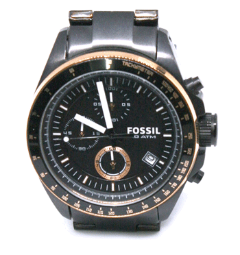 Reloj cronógrafo negro con detalles en color bronce