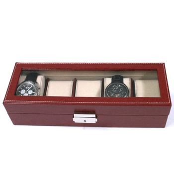 Relojero, caja de 5 relojes con tapa de cristal en color marrón o negro - comprar online precio 42€ euros
