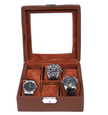 Relojero caja para guardar relojes cuadrada de símil piel color marrón