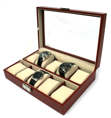 Relojero caja para guardar 10 relojes en polipiel marrón o negra