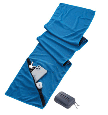 Toalla fitness efecto refrescante con bolsillo para móvil, billetero y auriculares - Solohombre